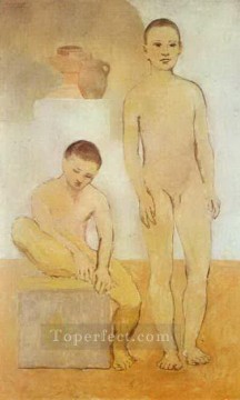 Deux jeunes 1905s Abstract Nude Oil Paintings